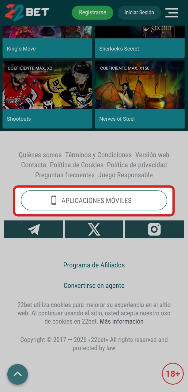 Tocá el botón para iniciar la descarga de la app de 22Bet en Android.