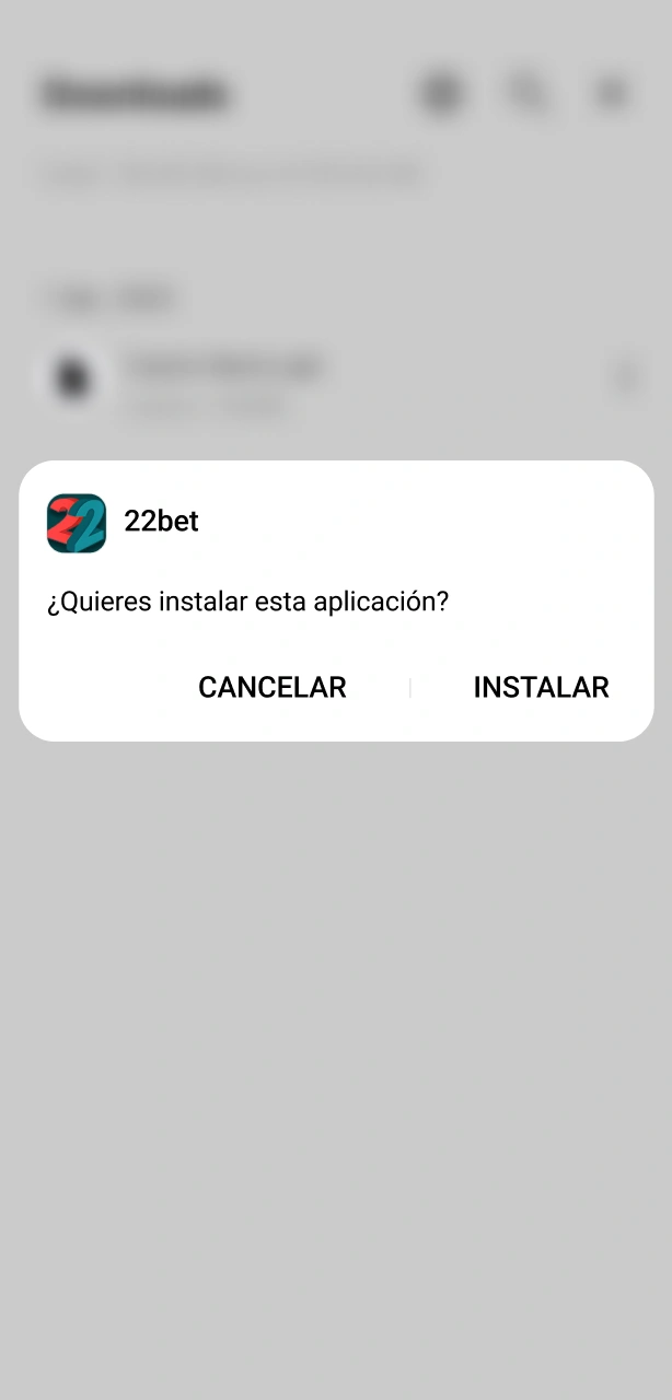 Ejecutá el instalador APK para completar la instalación de la app de 22Bet.