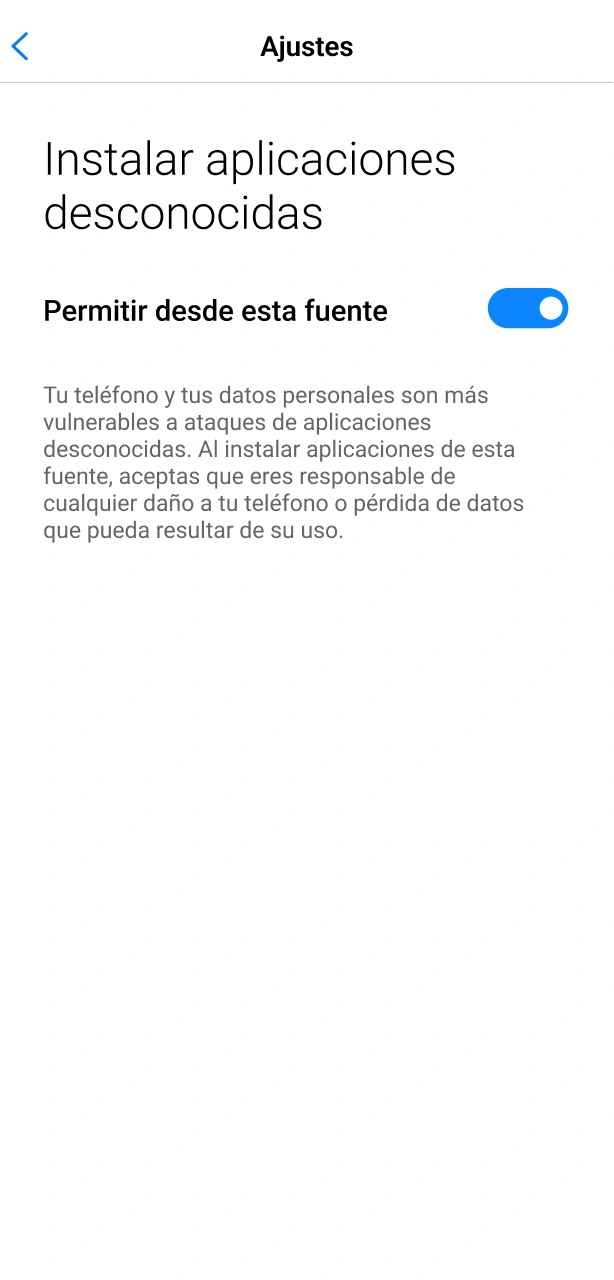 Habilitá las fuentes desconocidas para instalar la app de 22Bet en Android.