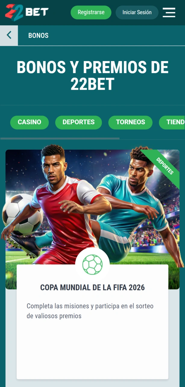 Reclamá las mejores promociones y bonos en la app de 22Bet.