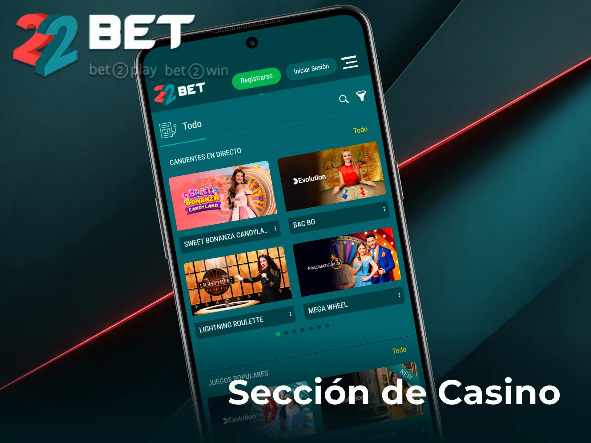 Jugá en la sección de casino de 22Bet en la app y ganá premios reales.