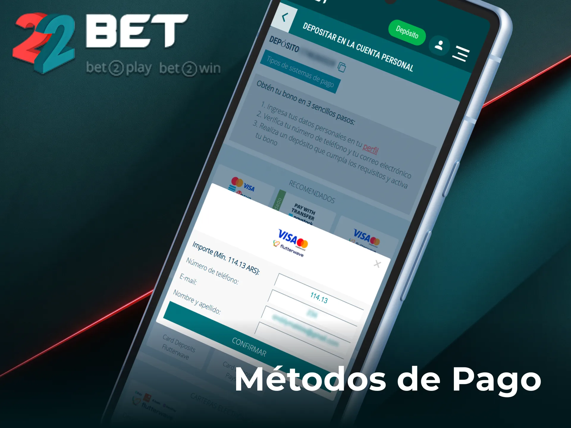 Conocé los métodos de pago en la app de 22Bet para depositar fácil.