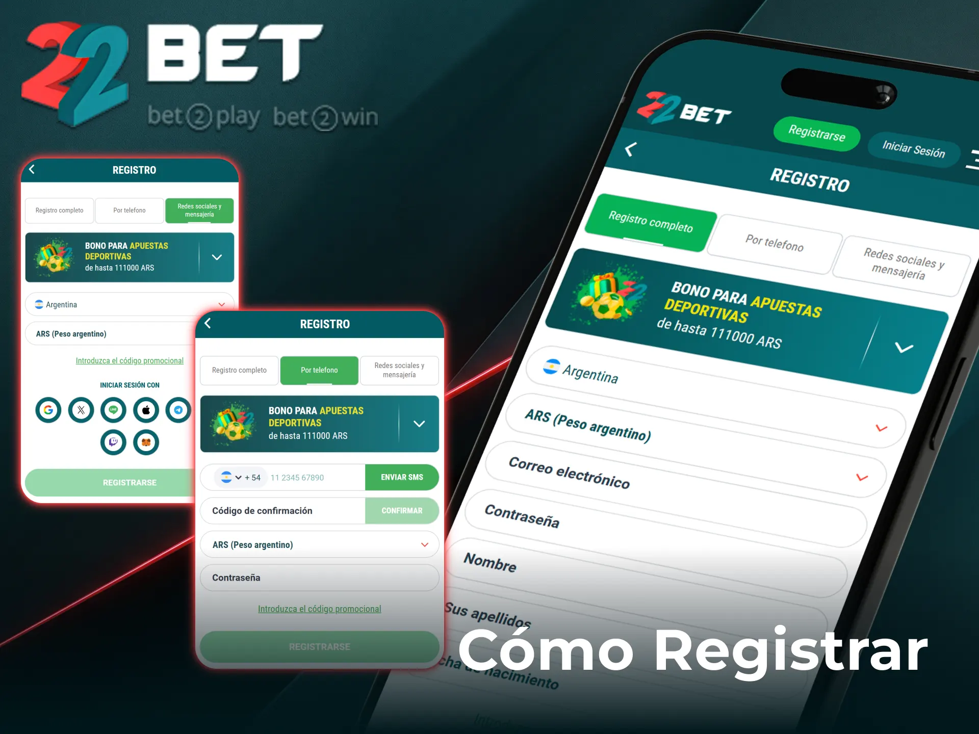 Creá una cuenta nueva desde la app de 22Bet Argentina de forma rápida.