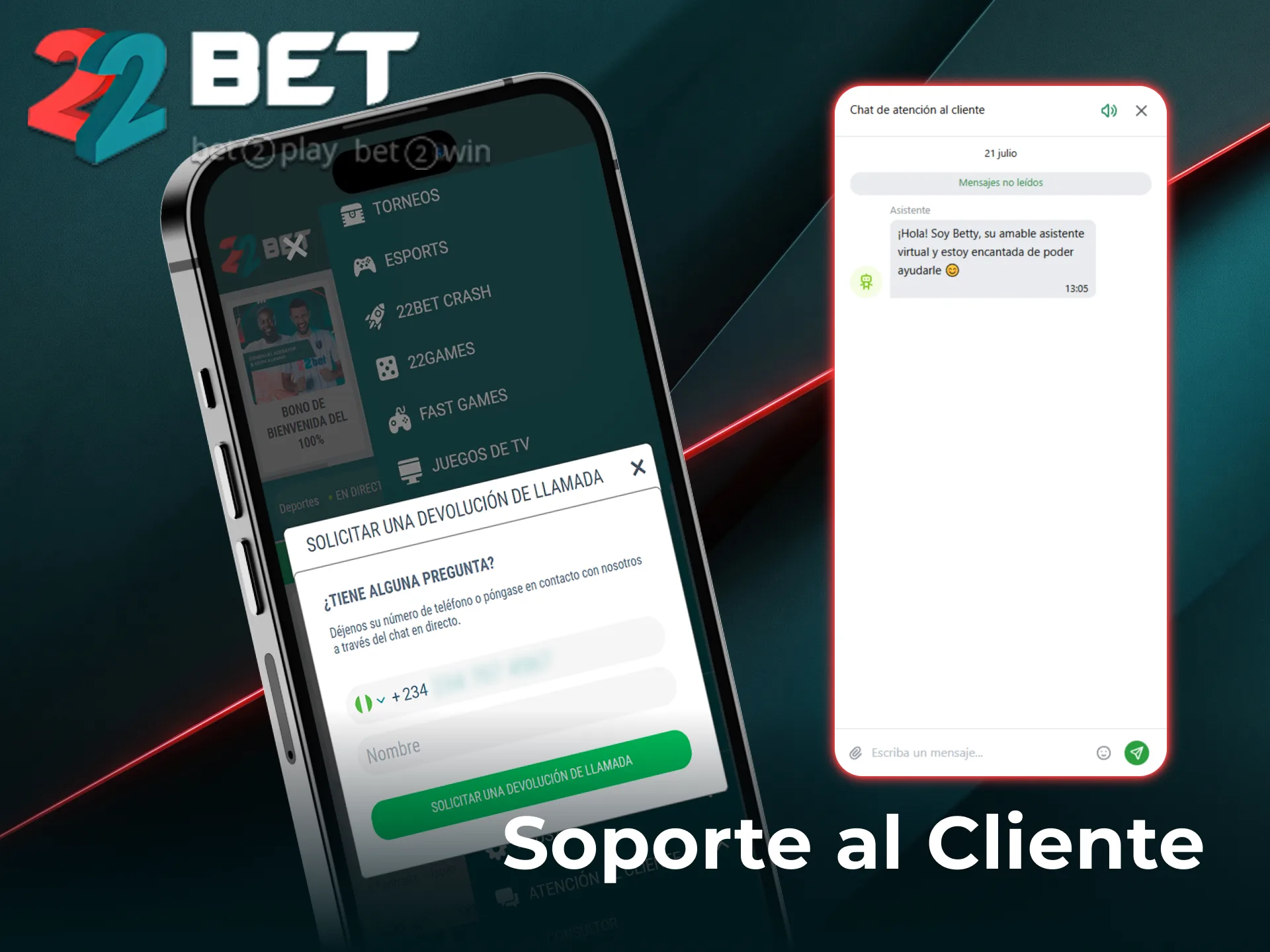 Ponete en contacto con soporte al cliente desde la app de 22Bet para resolver dudas.