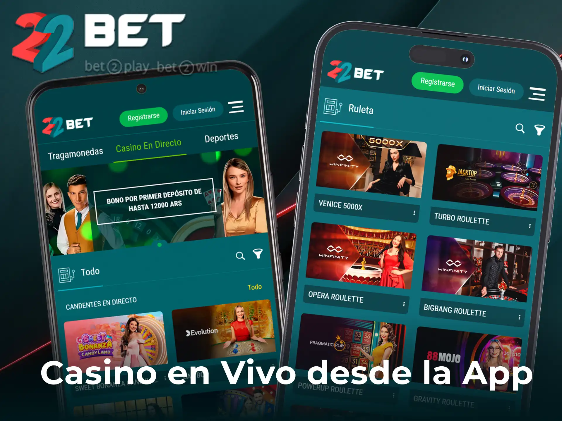 Jugá en el casino en vivo de 22Bet desde la app móvil instalada en tu celular.