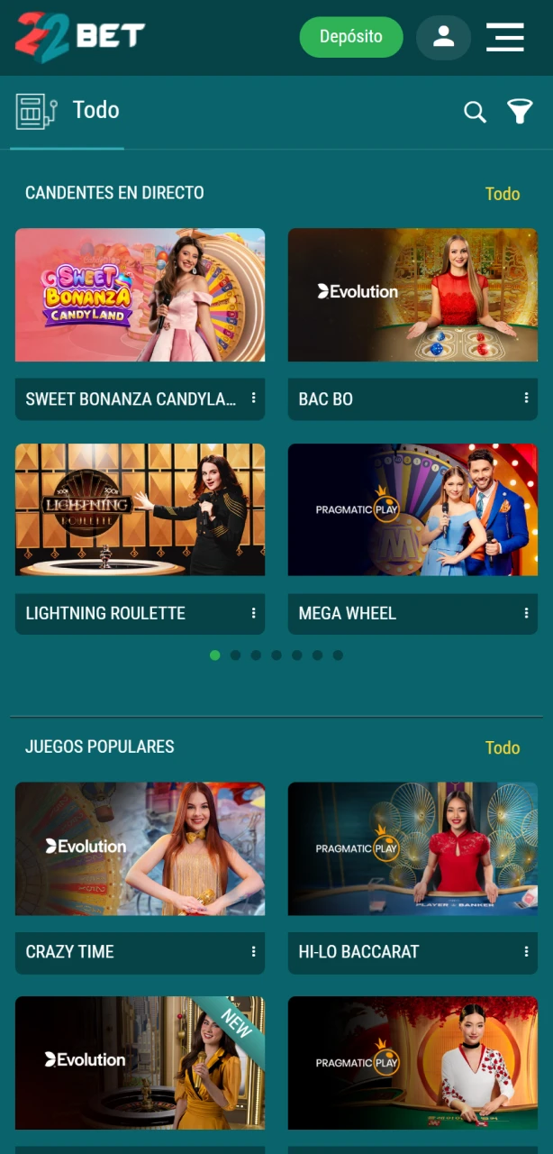 Elegí una mesa y comenzá a apostar en el casino en vivo de 22Bet.