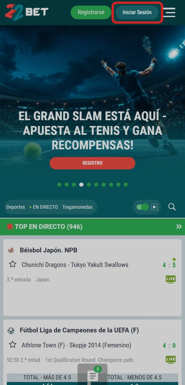 Accedé a tu cuenta para realizar un depósito en 22Bet Argentina.