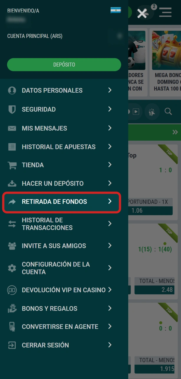 Dirigite a la Caja para gestionar el retiro de dinero en 22Bet.