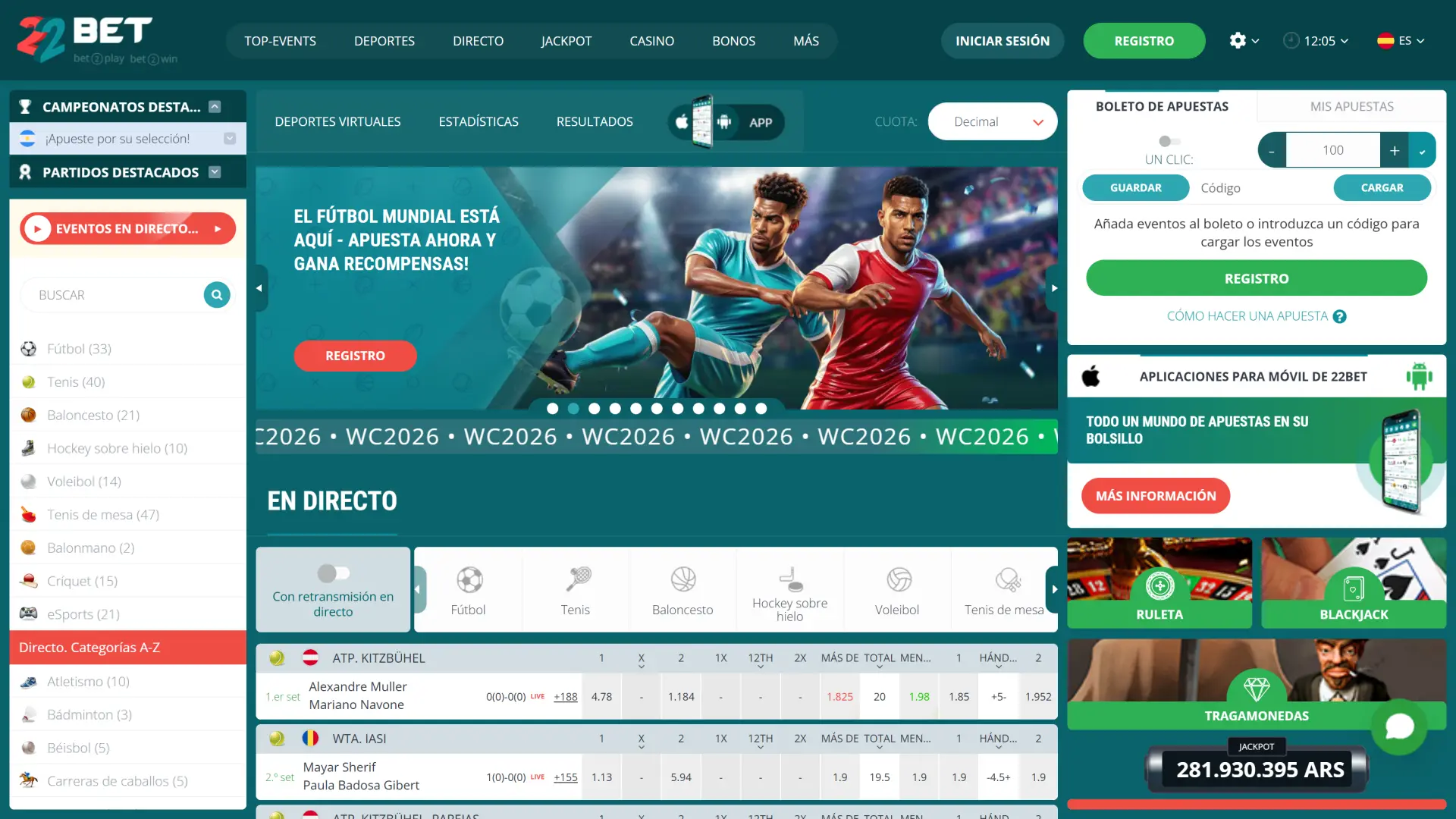 Regístrate en la página principal de 22Bet Argentina para explorar las mejores apuestas.