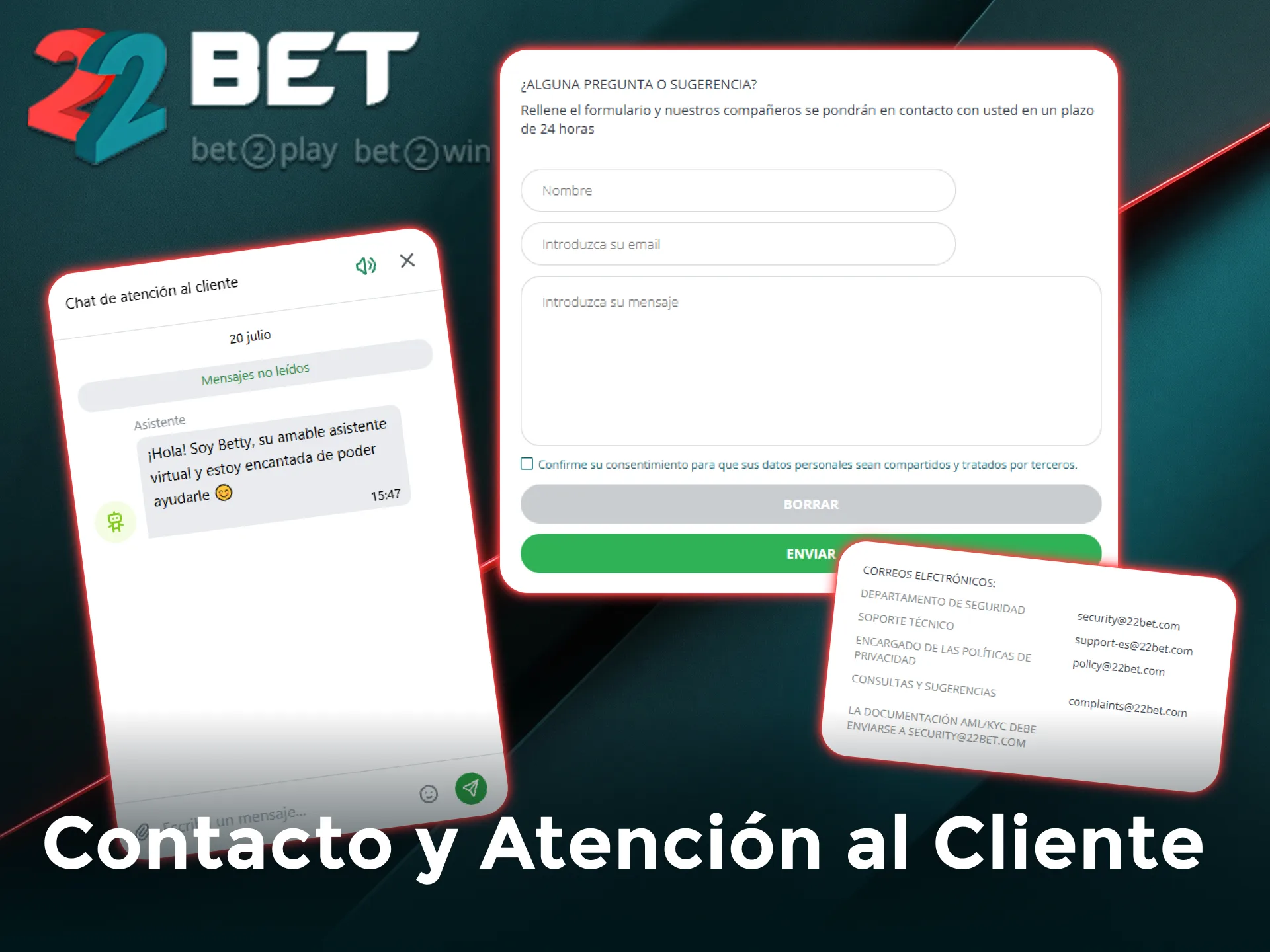 Ponete en contacto con el servicio de atención al cliente de 22Bet.