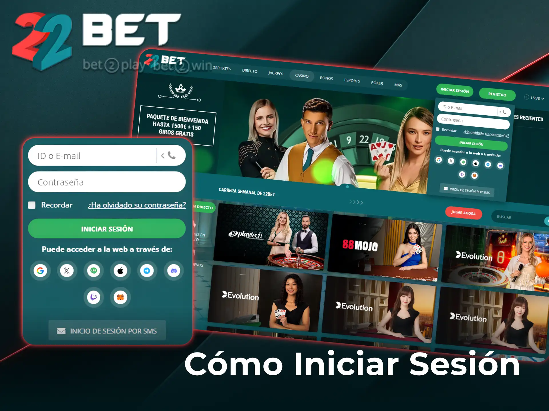 Ingresá tus datos personales para iniciar sesión en tu cuenta de 22Bet.