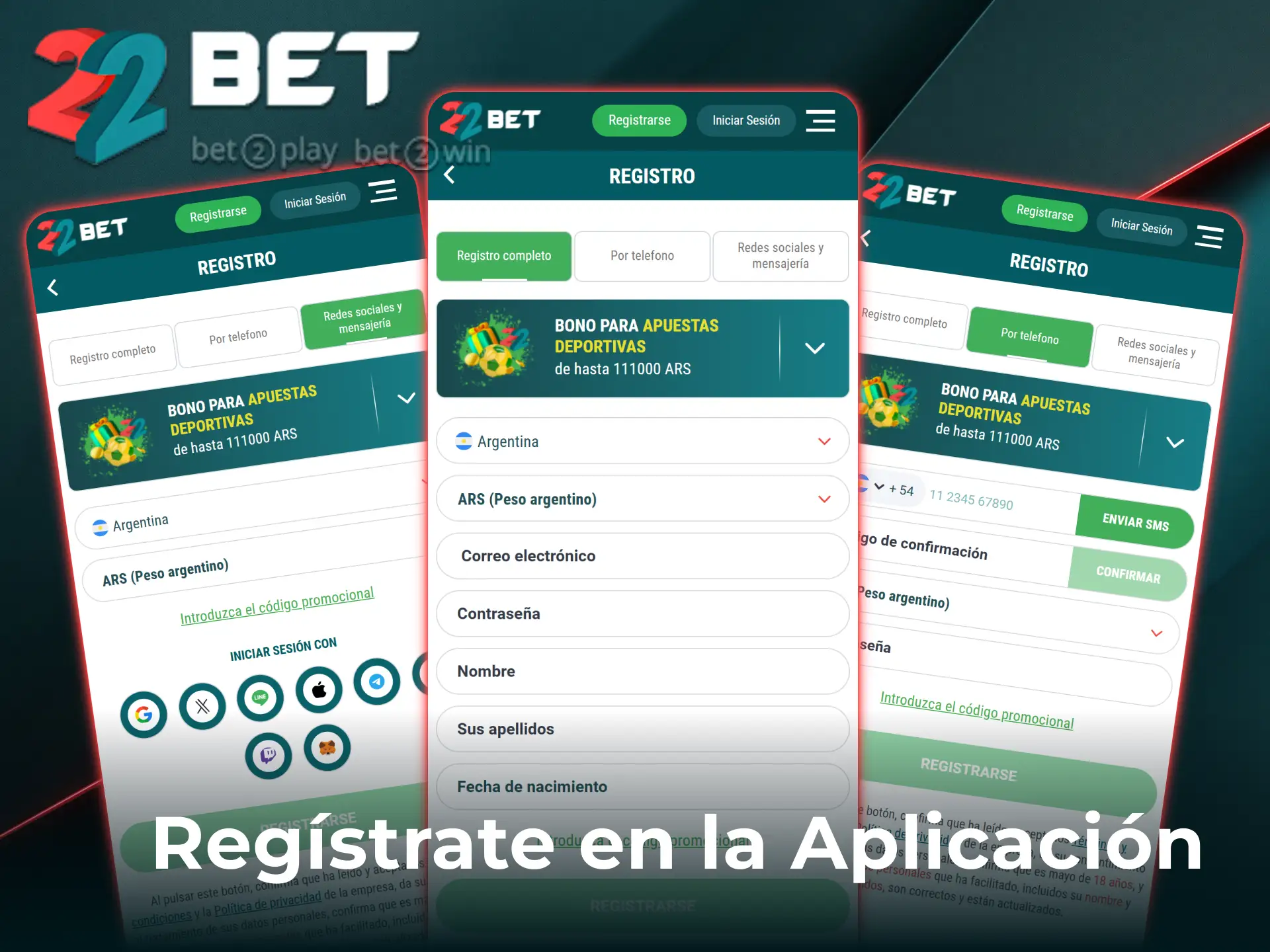 Regístrate desde la app de 22Bet Argentina para comenzar a realizar tus apuestas.