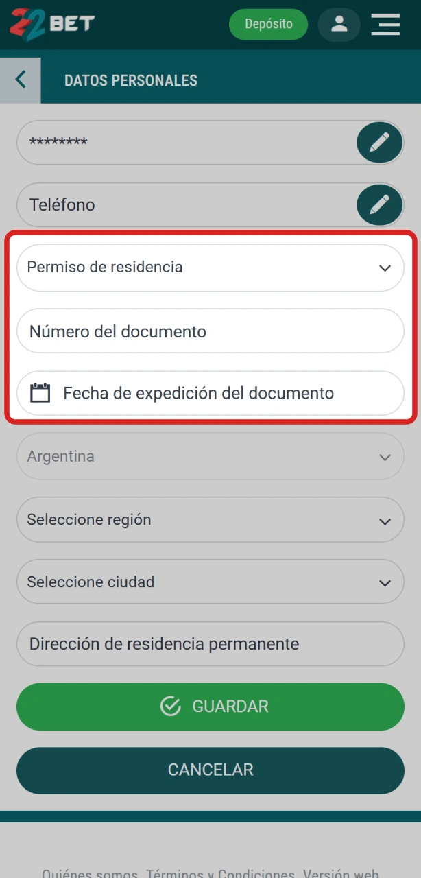 Enviá tu documento de identidad para completar la verificación en tu cuenta de 22Bet.