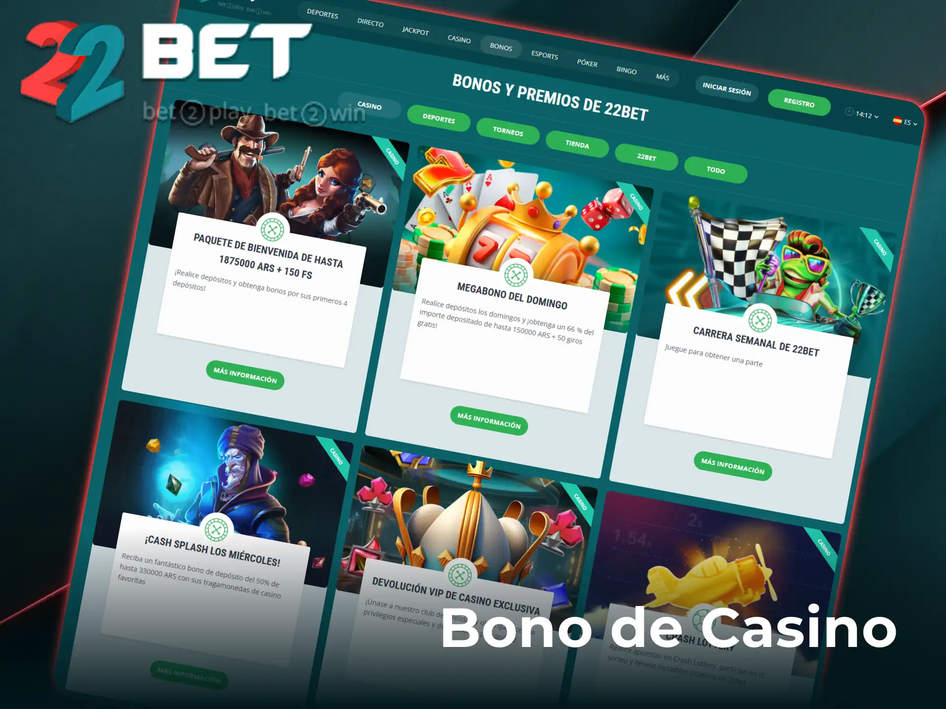 Conseguí un bono de casino para jugar tragamonedas en 22Bet Argentina.