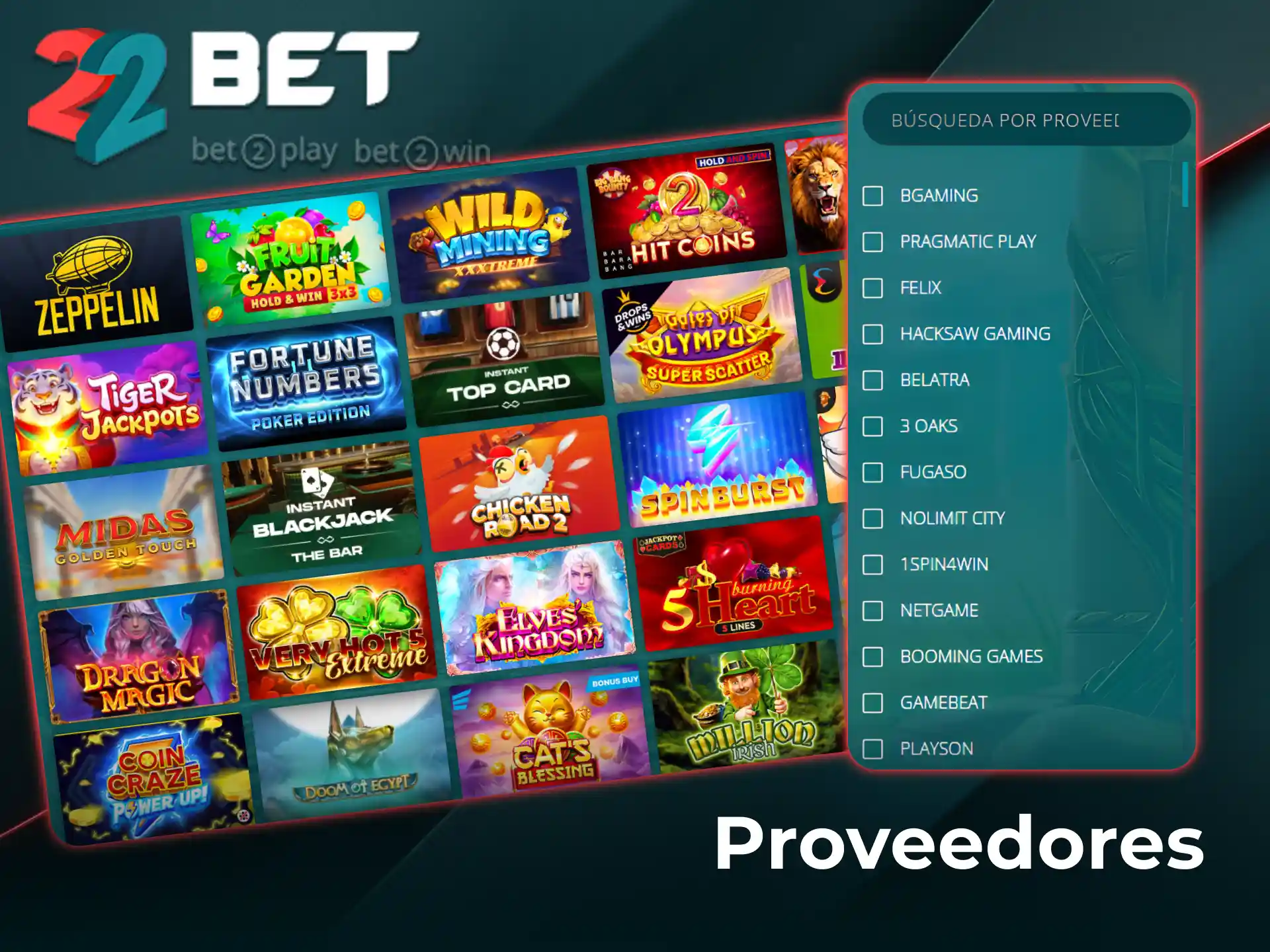 Conocé los mejores proveedores de tragamonedas disponibles en el casino 22Bet.